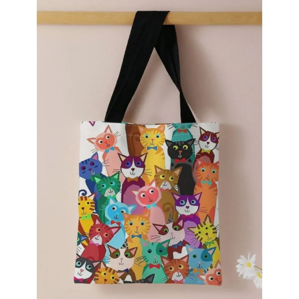 CATS Canvas Book Bag Carry Hand & Shoulder Straps Tote Crossbody